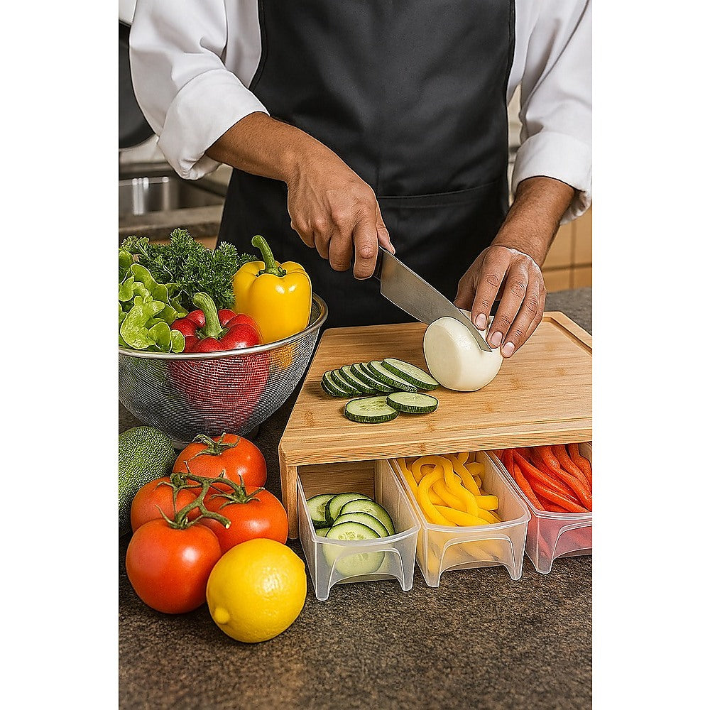 Bamboo Cutting Board Set with Graters and Containers Food Prep Station for Kitchen Organisation V63-953441
