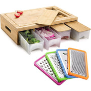 Bamboo Cutting Board Set with Graters and Containers Food Prep Station for Kitchen Organisation V63-953441