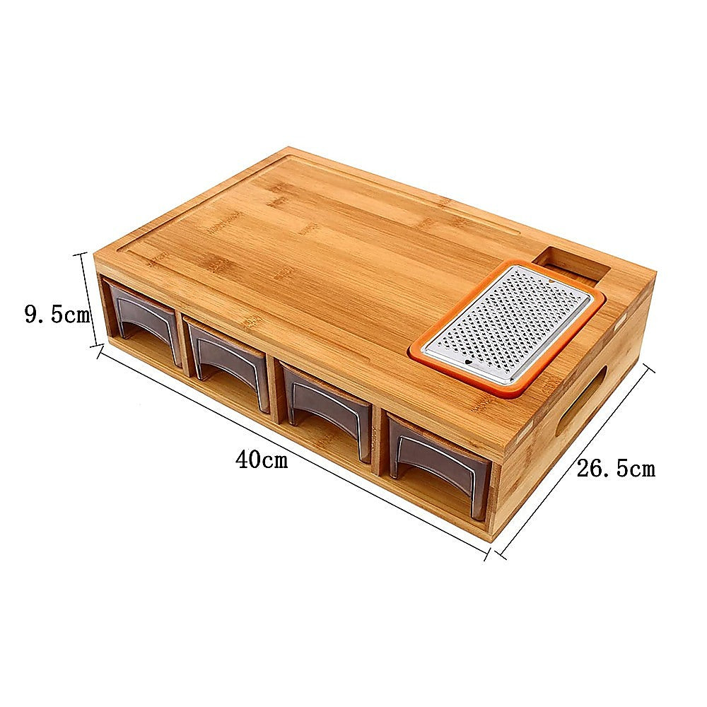 Bamboo Cutting Board Set with Graters and Containers Food Prep Station for Kitchen Organisation V63-953441
