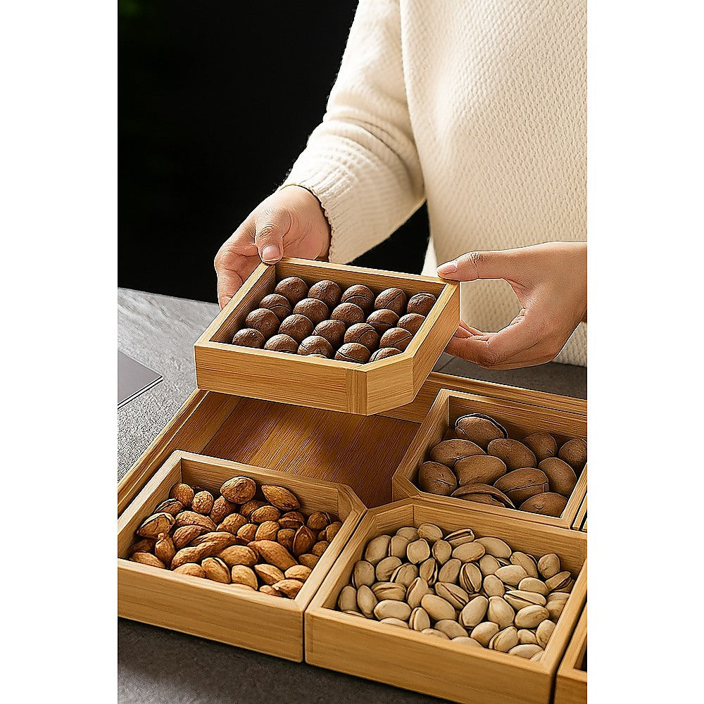 Square Bamboo Snack Serving Tray - Eco-Friendly Platter for Fruit, Cheese & Appetisers V63-953461