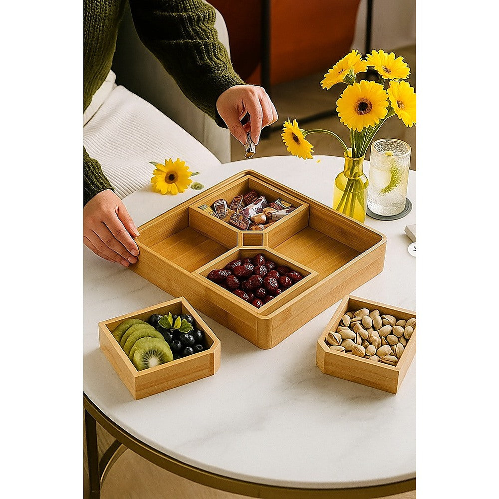 Square Bamboo Snack Serving Tray - Eco-Friendly Platter for Fruit, Cheese & Appetisers V63-953461