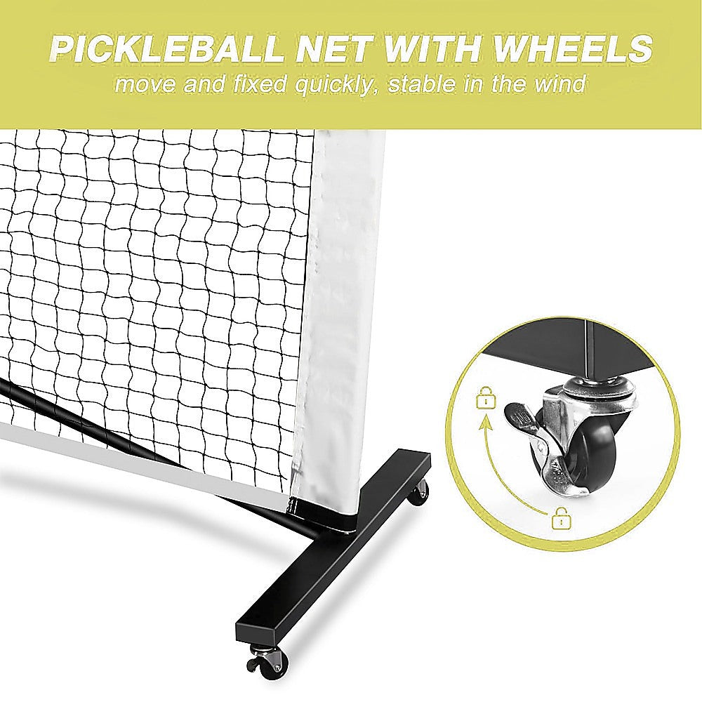 Portable 6.7m Pickleball Net Set - Heavy Duty Metal Frame with Wheels V63-953491