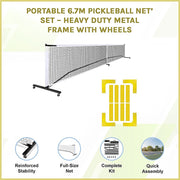 Portable 6.7m Pickleball Net Set - Heavy Duty Metal Frame with Wheels V63-953491