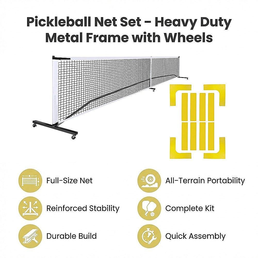 Portable 6.7m Pickleball Net Set - Heavy Duty Metal Frame with Wheels V63-953491