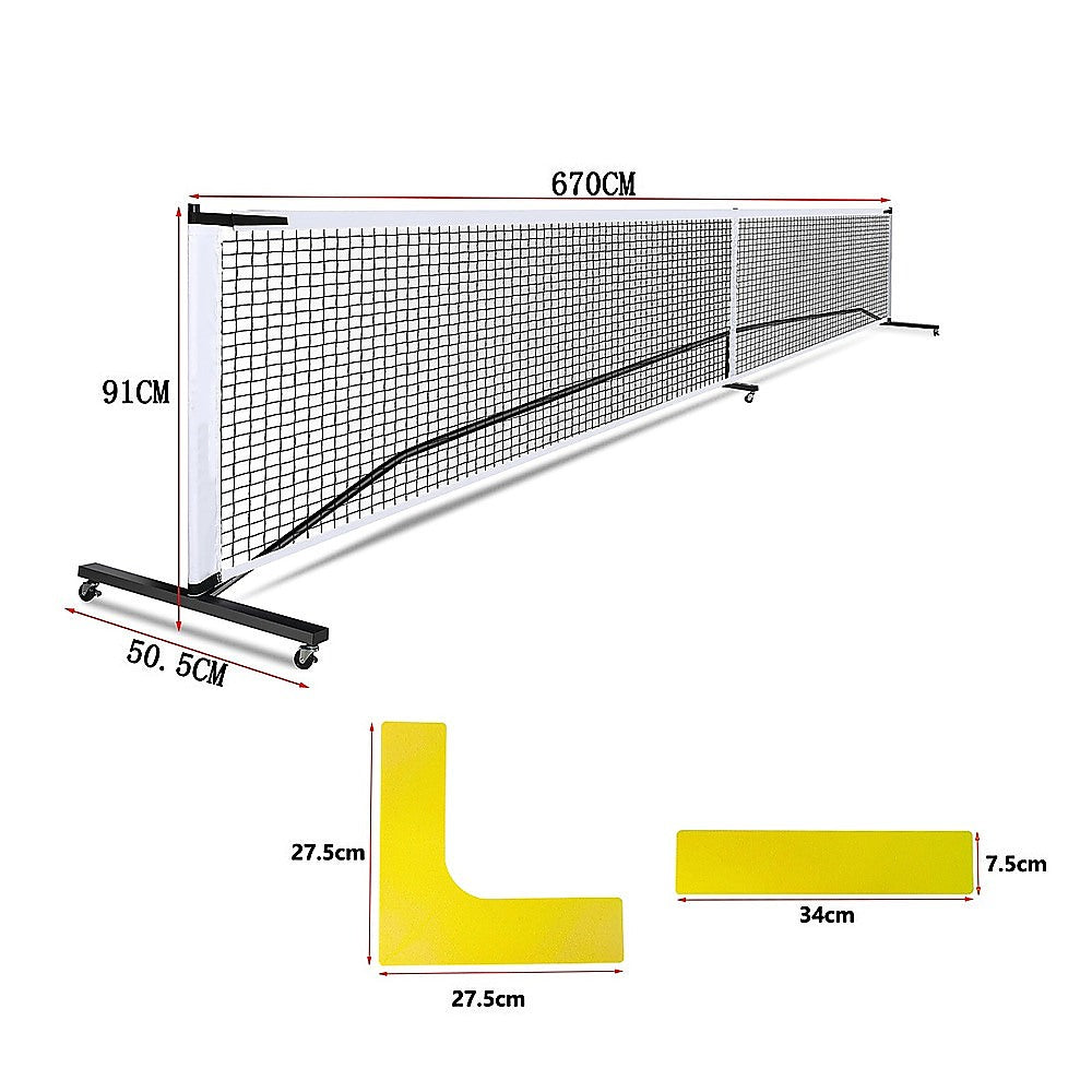 Portable 6.7m Pickleball Net Set - Heavy Duty Metal Frame with Wheels V63-953491