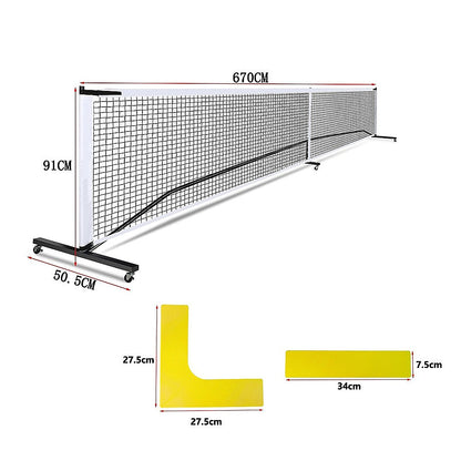 Portable 6.7m Pickleball Net Set - Heavy Duty Metal Frame with Wheels V63-953491
