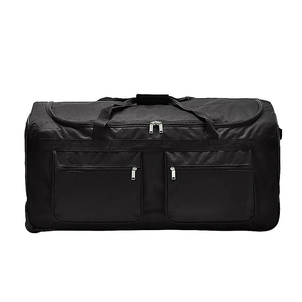Large Black Wheeled Travel Duffle Bag Rolling Luggage Trolley for Sports and Getaways V63-953501