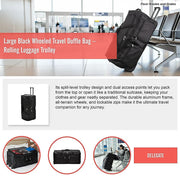 Large Black Wheeled Travel Duffle Bag Rolling Luggage Trolley for Sports and Getaways V63-953501