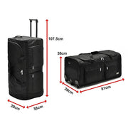 Large Black Wheeled Travel Duffle Bag Rolling Luggage Trolley for Sports and Getaways V63-953501
