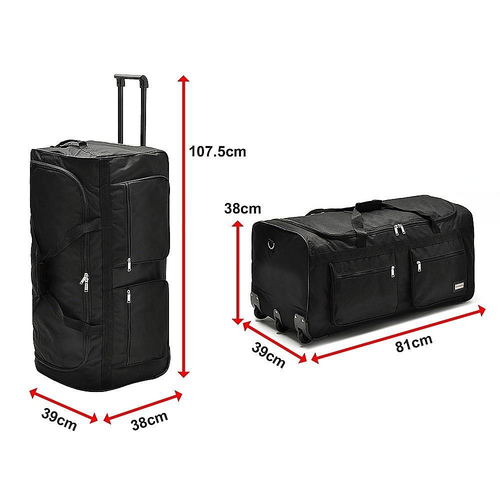Large Black Wheeled Travel Duffle Bag Rolling Luggage Trolley for Sports and Getaways V63-953501
