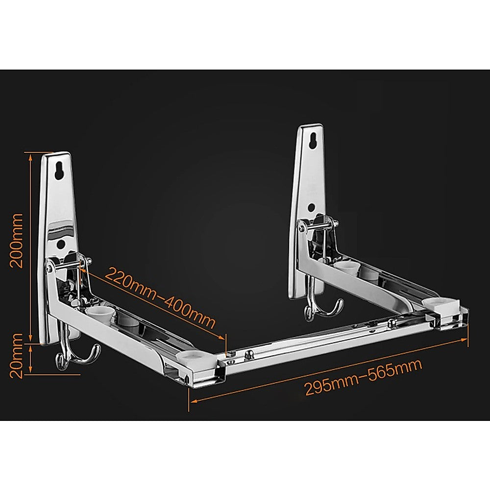 Stainless Steel Microwave Oven Wall Mount Bracket - Adjustable Shelf with Removable Hooks V63-953511