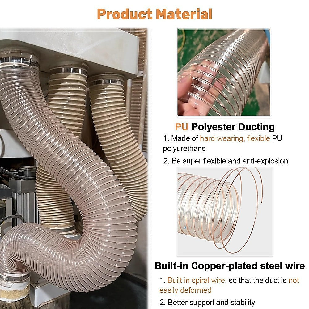 2m PU Flexible Ducting Hose - Clear Ventilation & Dust Extraction Tube for Woodworking & Fume Control V63-953531