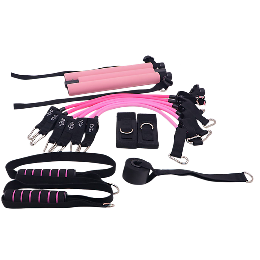 14pc Pilates Bar Kit with Resistance Bands & Belt - Home Fitness Pedal Puller V63-953551