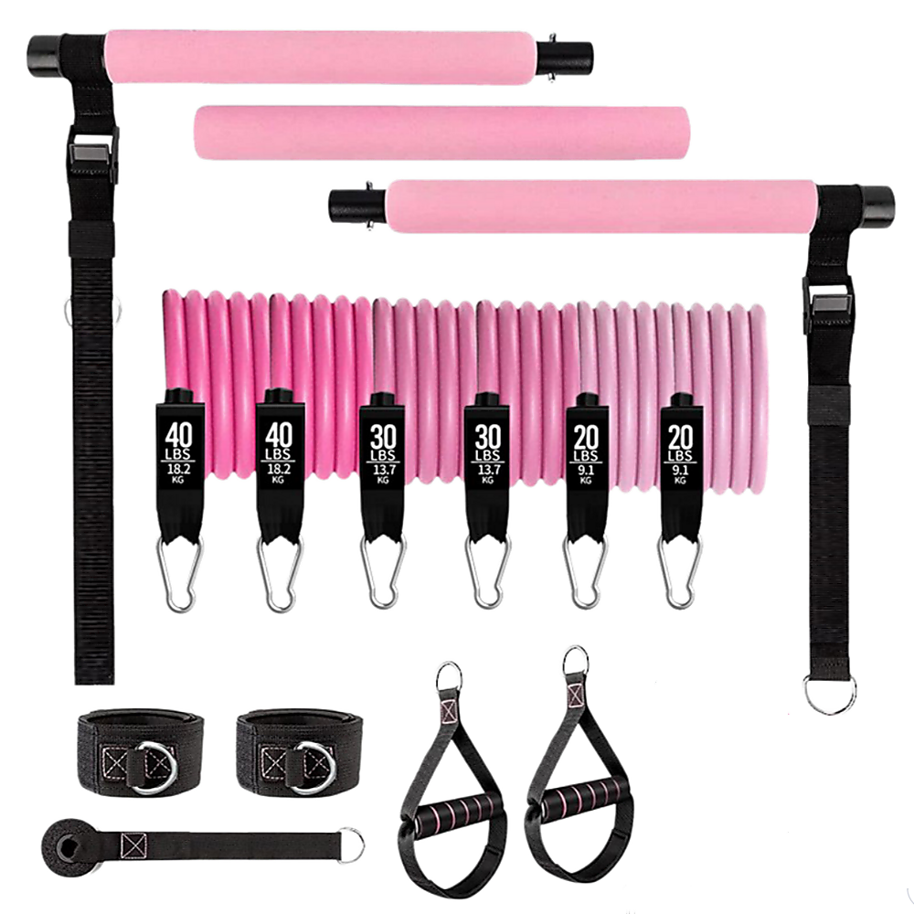 14pc Pilates Bar Kit with Resistance Bands & Belt - Home Fitness Pedal Puller V63-953551