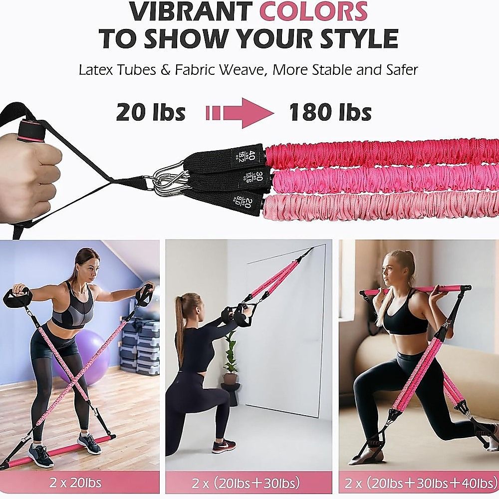 14pc Pilates Bar Kit with Resistance Bands & Belt - Home Fitness Pedal Puller V63-953551