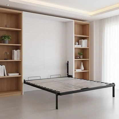Double Wall Bed in White Gloss – Space Saving Murphy Bed Kit with Silver Door Handle