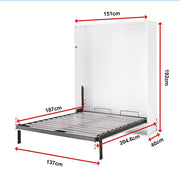 Double Wall Bed in White Gloss – Space Saving Murphy Bed Kit with Silver Door Handle