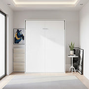 Double Wall Bed in White Gloss – Space Saving Murphy Bed Kit with Black Door Handle