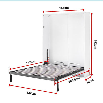 Double Wall Bed in White Gloss – Space Saving Murphy Bed Kit with Black Door Handle