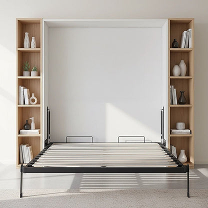 Double Wall Bed in White Gloss – Space Saving Murphy Bed Kit with Gold Door Handle