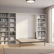 Double Wall Bed in White Gloss – Space Saving Murphy Bed Kit with Gold Door Handle