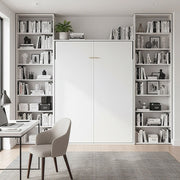 Double Wall Bed in White Gloss – Space Saving Murphy Bed Kit with Gold Door Handle