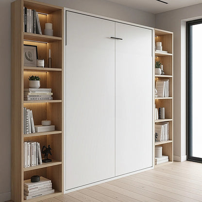 Double Wall Bed in White - Space Saving Murphy Bed Kit with Silver Door Handle V63-953731