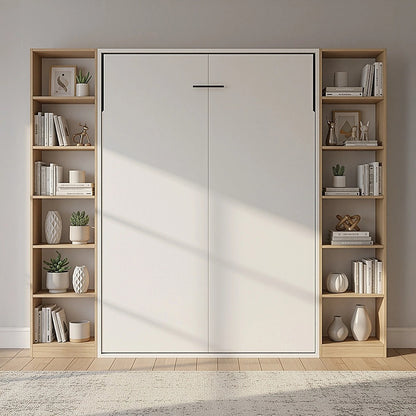 Double Wall Bed in White - Space Saving Murphy Bed Kit with Silver Door Handle V63-953731