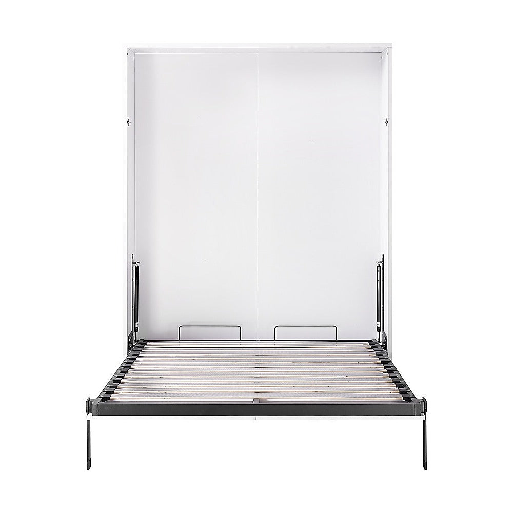 Double Wall Bed in White - Space Saving Murphy Bed Kit with Silver Door Handle V63-953731