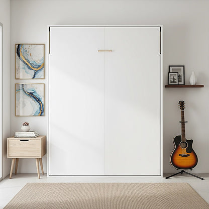 Double Wall Bed in White - Space Saving Murphy Bed Kit with Gold Door Handle V63-953751