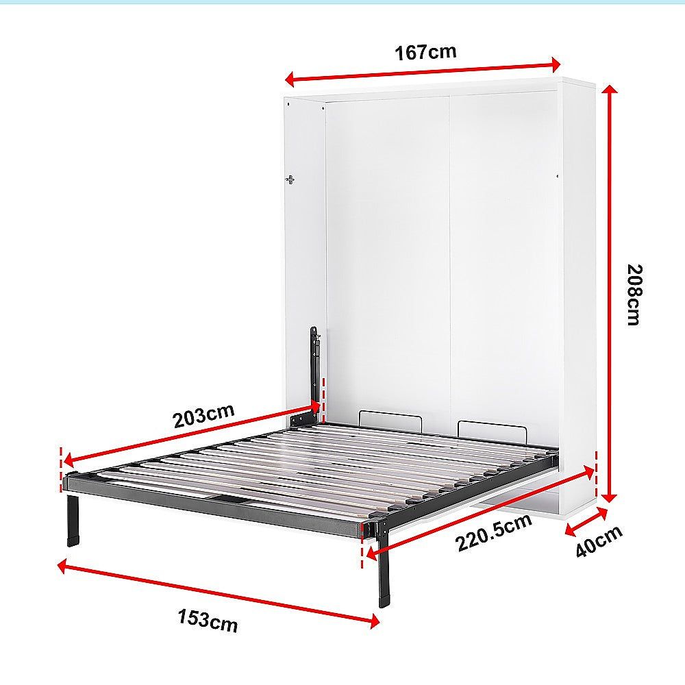 Queen Wall Bed in White Gloss – Space Saving Murphy Bed Kit with Black Door Handle