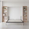 Queen Wall Bed in White Gloss – Space Saving Murphy Bed Kit with Gold Door Handle