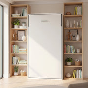 Single Wall Bed in White Gloss – Space Saving Murphy Bed Kit with Silver Door Handle
