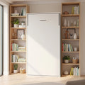 Single Wall Bed in White Gloss – Space Saving Murphy Bed Kit with Black Door Handle