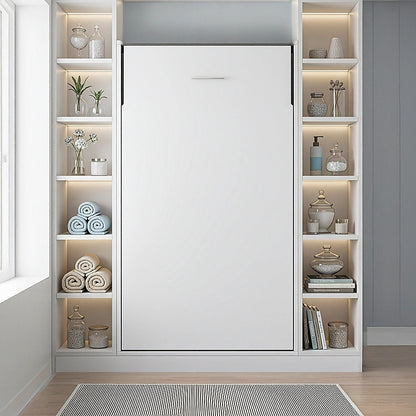Single Wall Bed in White Gloss - Space Saving Murphy Bed Kit with Black Door Handle V63-953801