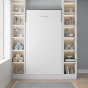 Single Wall Bed in White Gloss – Space Saving Murphy Bed Kit with Black Door Handle