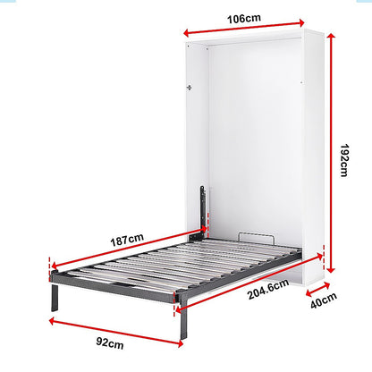 Single Wall Bed in White Gloss - Space Saving Murphy Bed Kit with Black Door Handle V63-953801
