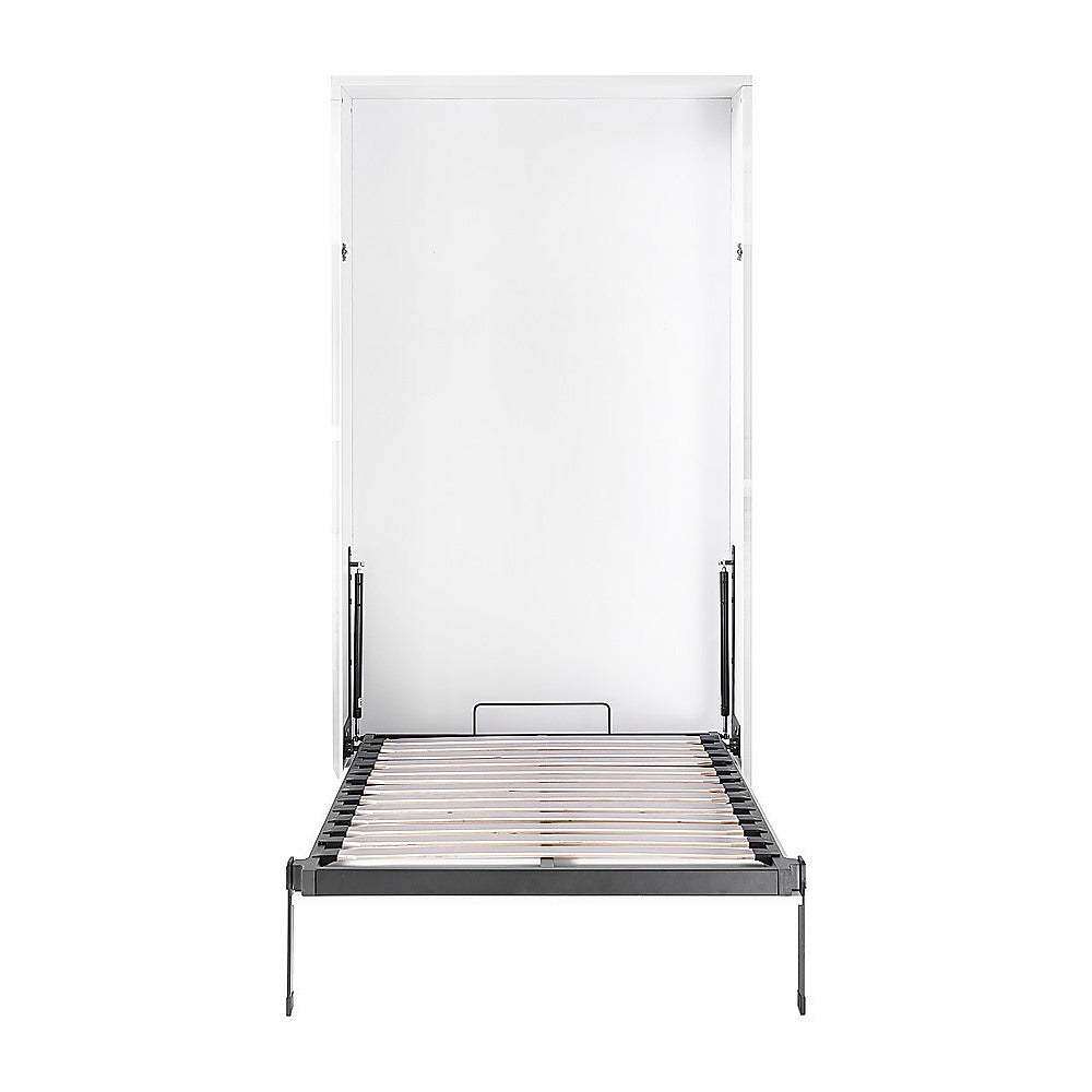 Single Wall Bed in White Gloss - Space Saving Murphy Bed Kit with Gold Door Handle V63-953811