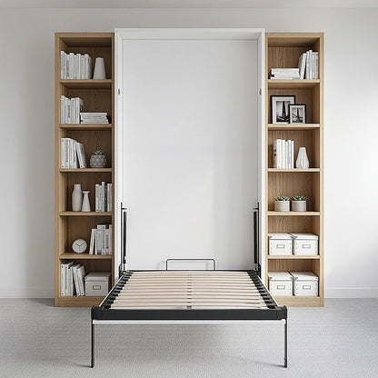Single Wall Bed in White Gloss - Space Saving Murphy Bed Kit with Gold Door Handle V63-953811