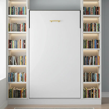 Single Wall Bed in White Gloss - Space Saving Murphy Bed Kit with Gold Door Handle V63-953811