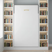 Single Wall Bed in White Gloss – Space Saving Murphy Bed Kit with Gold Door Handle