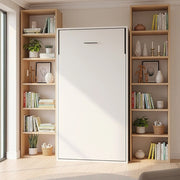 Single Wall Bed in White – Space Saving Murphy Bed Kit with Silver Door Handle
