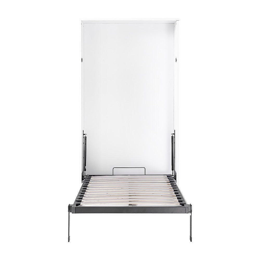 Single Wall Bed in White - Space Saving Murphy Bed Kit with Silver Door Handle V63-953821