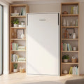 Single Wall Bed in White – Space Saving Murphy Bed Kit with Black Door Handle