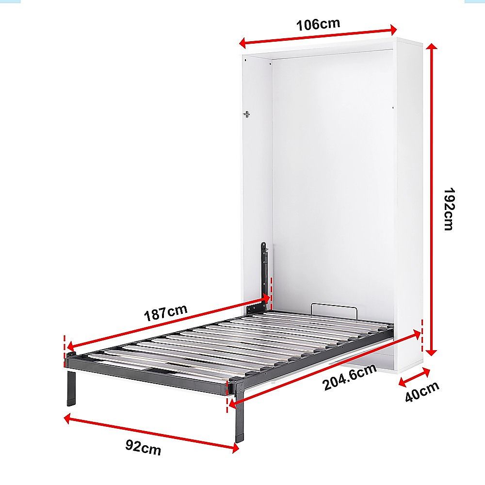 Single Wall Bed in White – Space Saving Murphy Bed Kit with Black Door Handle