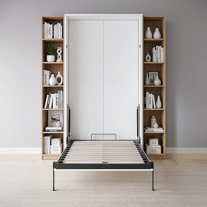 Single Wall Bed in White - Space Saving Murphy Bed Kit with Black Door Handle V63-953831