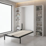 Single Wall Bed in White – Space Saving Murphy Bed Kit with Gold Door Handle