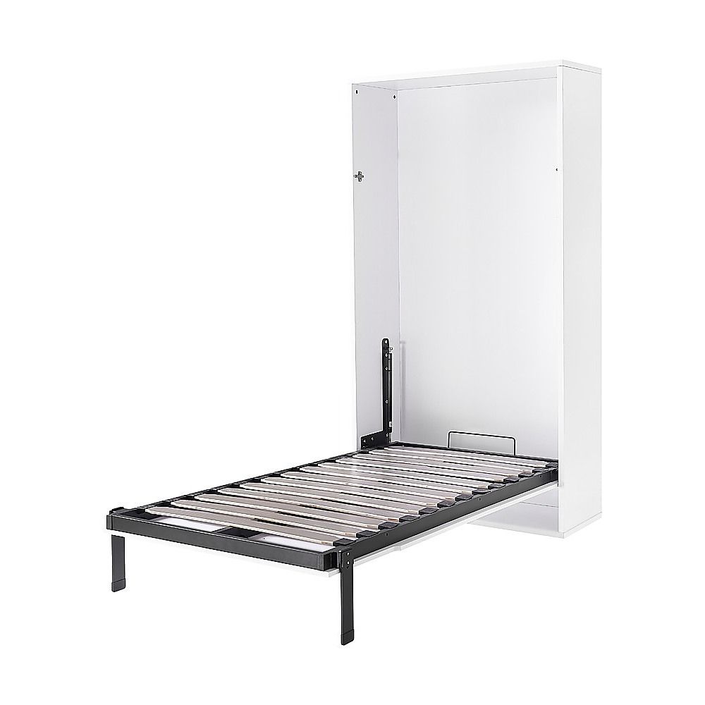 Single Wall Bed in White – Space Saving Murphy Bed Kit with Gold Door Handle