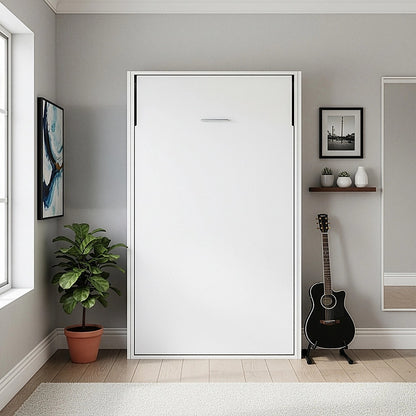 King-single Wall Bed in White Gloss - Space Saving Murphy Bed Kit with Black Door Handle V63-953861