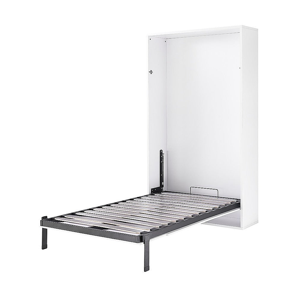 King-single Wall Bed in White Gloss - Space Saving Murphy Bed Kit with Black Door Handle V63-953861